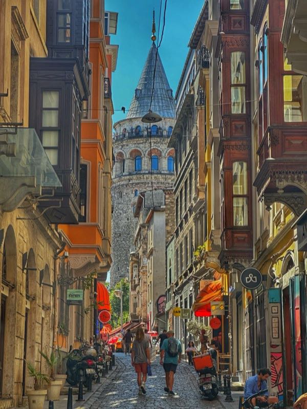Istanbul street with Galata Tower